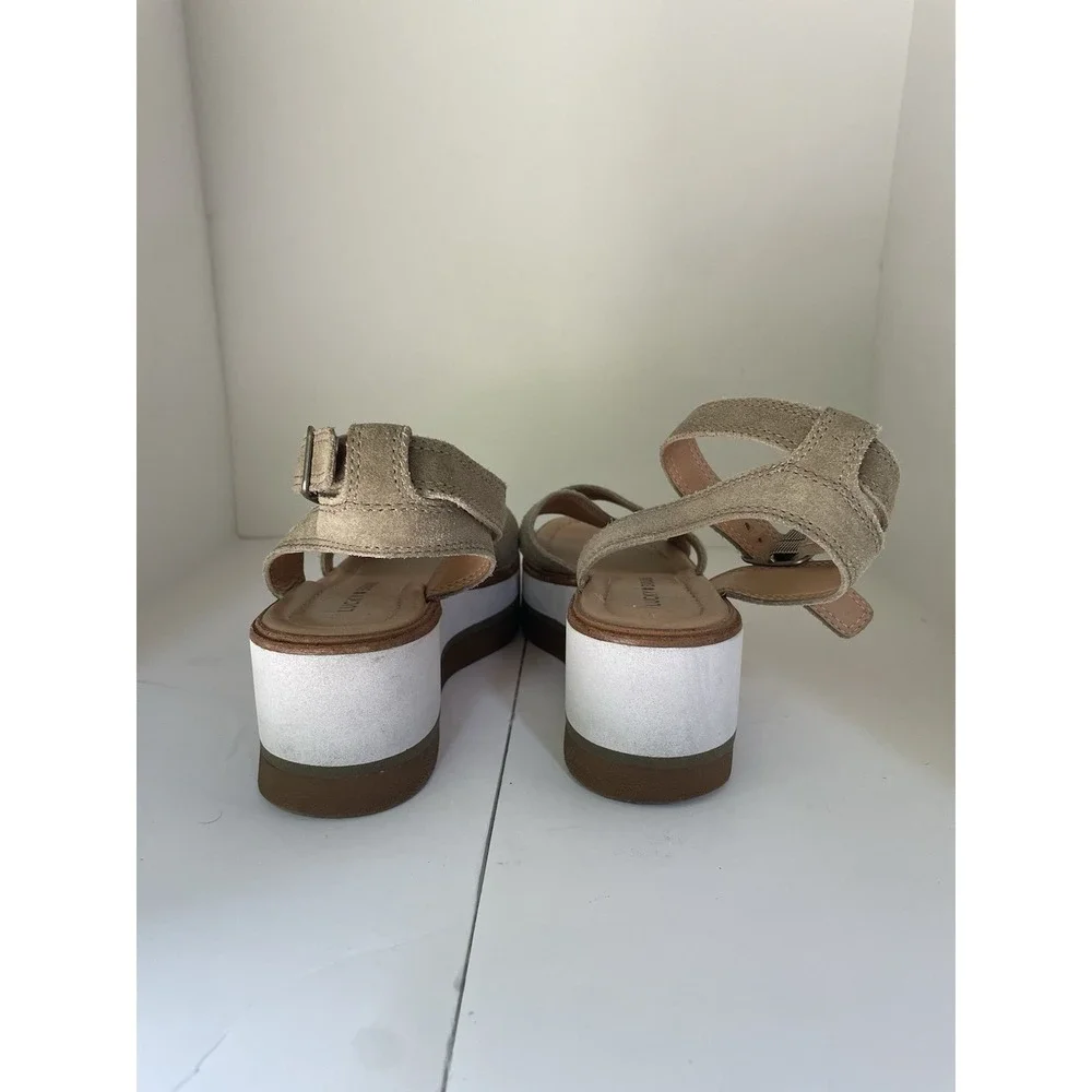 Lucky Brand Suede Wedge Platform Sandal Size‎ 8.5 Tarhi Olive Green Brown Whit